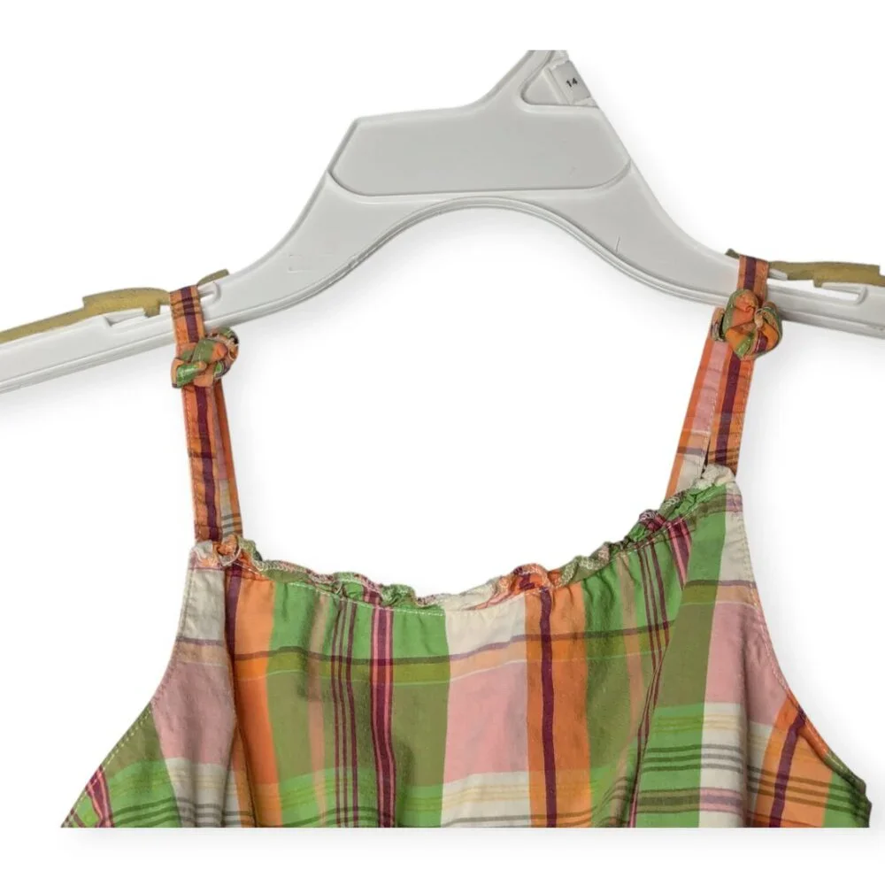 Gymboree Spaghetti Strap Green & Orange Plaid A Line Girls Dress Size 7